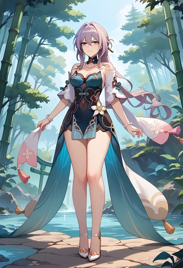 star rail,ruan mei,spring,elegant woman,wrap dress  - AI generated anime art